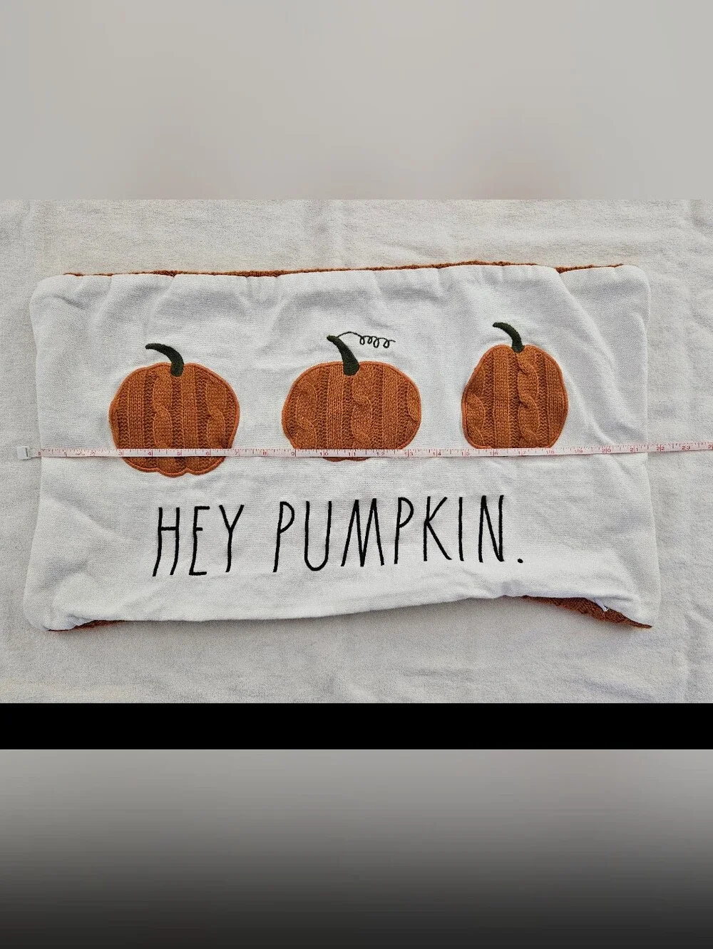 Rae Dunn Hey Pumpkin Lumbar Pillow Cover Cable Knit Applique Orange Fall